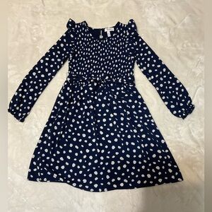 Speechless Navy and White Polka Dot Kids Tie Belt Dress Size 14